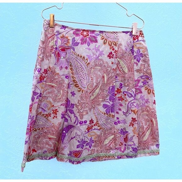 Express Womens Embroidery Sequined Wrap Floral Skirt Pink Sz 10 - Picture 1 of 11